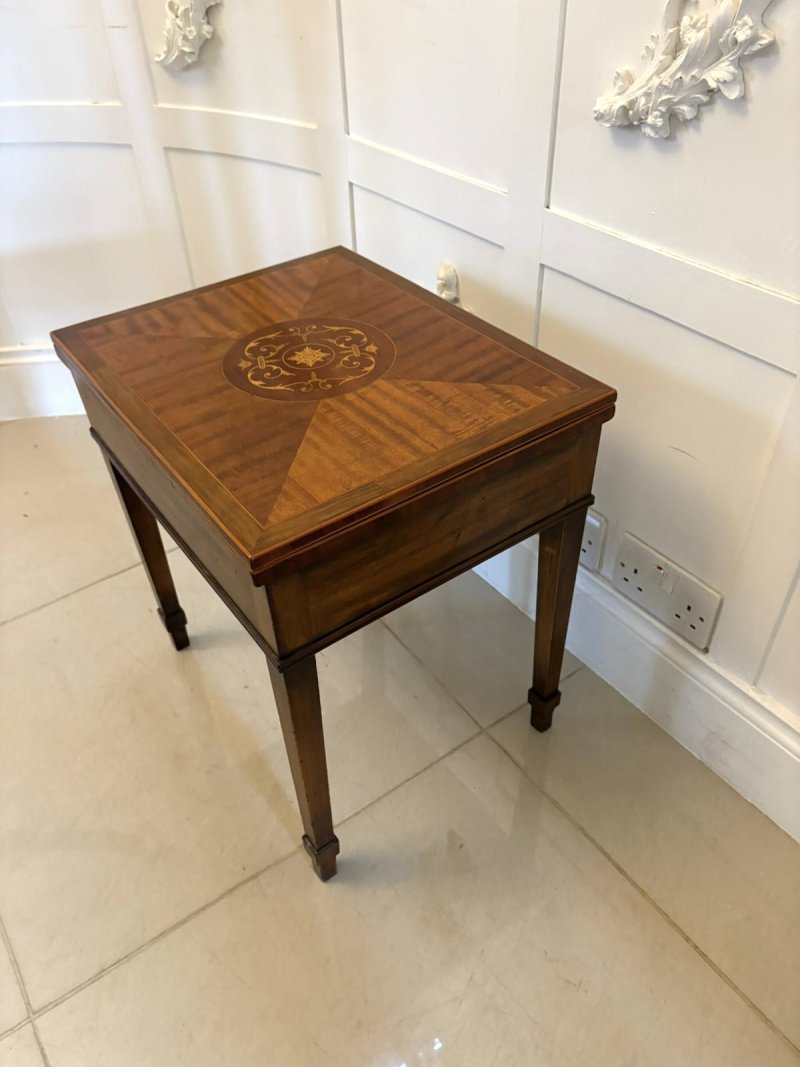 Antique Edwardian Inlaid Folding Game/Lamp Table Featuring “The Royal and Pleasant Game of Goose”